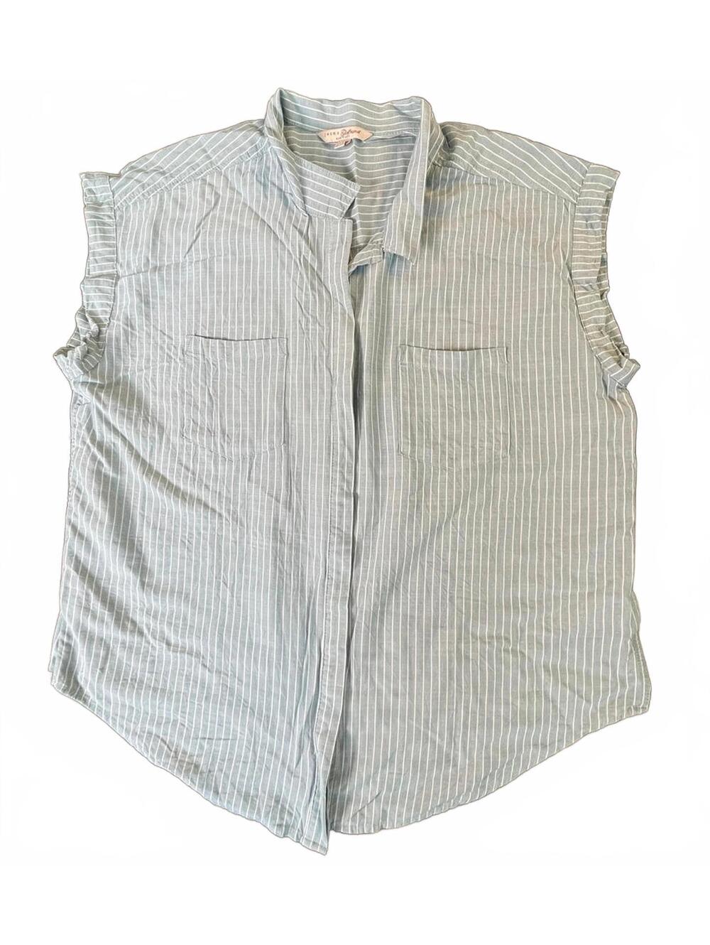 Pale Blue Pin Stripe Jachs Girlfriend Sleeveless Striped Button-Up Shirt XXL